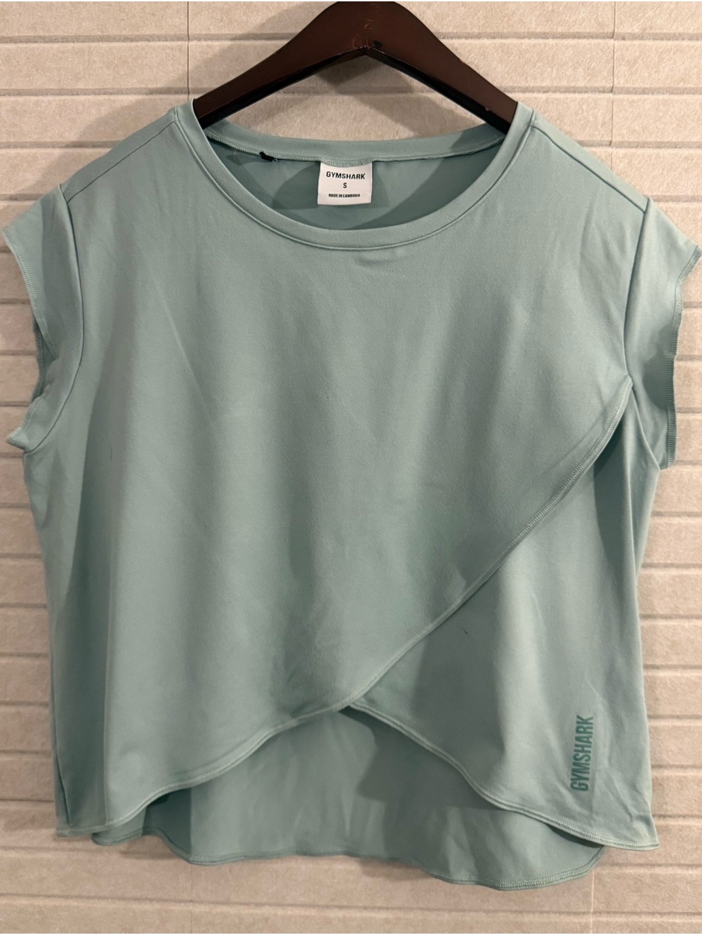 Gymshark Sage Green Asymmetrical Overlay Workout Top Size S
